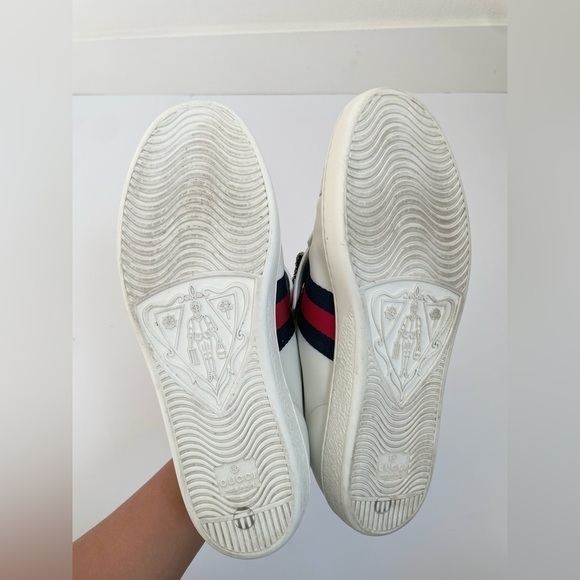 Gucci White Leather Ace Embellished Bow Patch Web Stripe low top sneakers EU38.5 - Picture 4 of 12